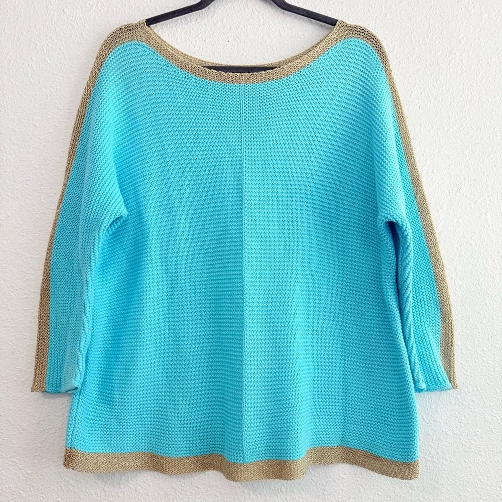 Lilly Pulitzer Turquoise and Gold Sweater - Picture 2 of 9